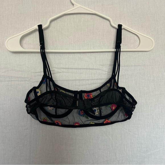 Floral Embroidered black bra corset multicolored whimsygoth fairy dark‎ feminine - Picture 2 of 6